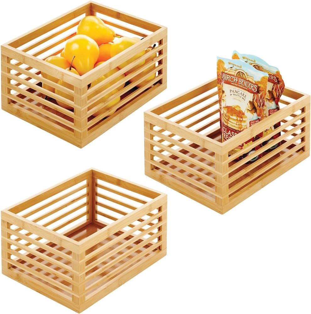 mDesign Bamboo Slotted Cabinet Shelf Storage Organizer Bin for Kitchen, Pantry, Bathroom, Bedroom... | Amazon (US)