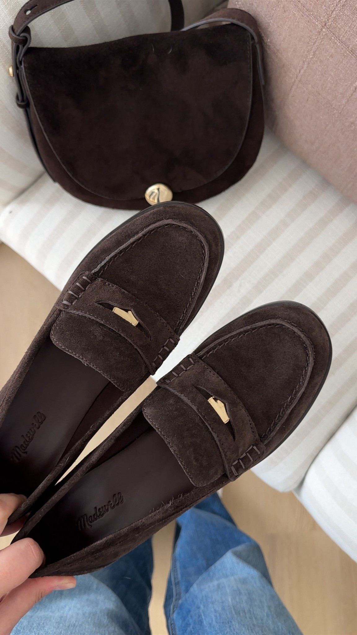 matching dark brown suede loafers & bag 🐻 (up to 30% off with code TREATYOURSELF) absolutely love both of these! Loafers didn’t need any break in time, coin is magnetic & removable. Suede are exact matches in person 

#LTKItBag #LTKSeasonal #LTKShoeCrush