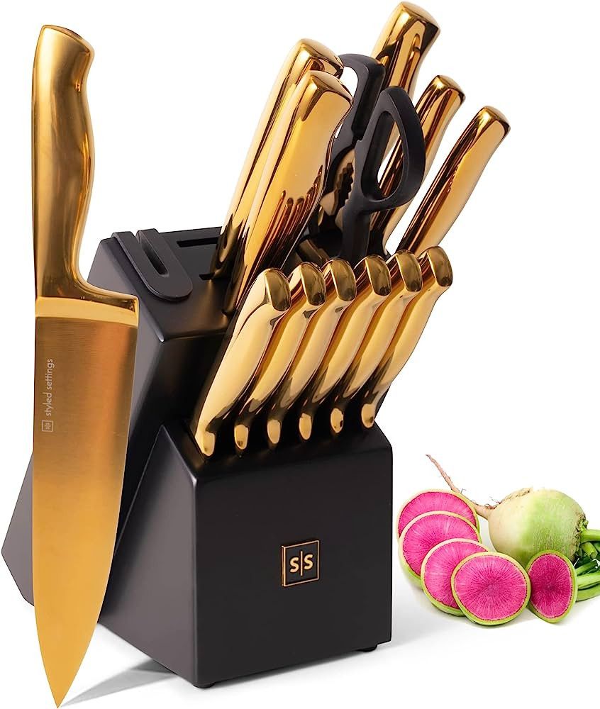 Black and Gold Knife Set with Block - 14 Piece Amazon Kitchen Finds Amazon Essentials Amazon Finds  | Amazon (US)