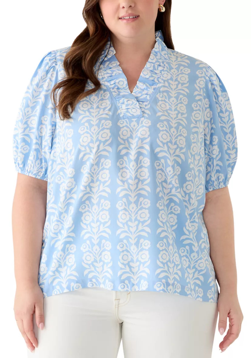 Plus Size Print Ruffle Neck Top | Belk