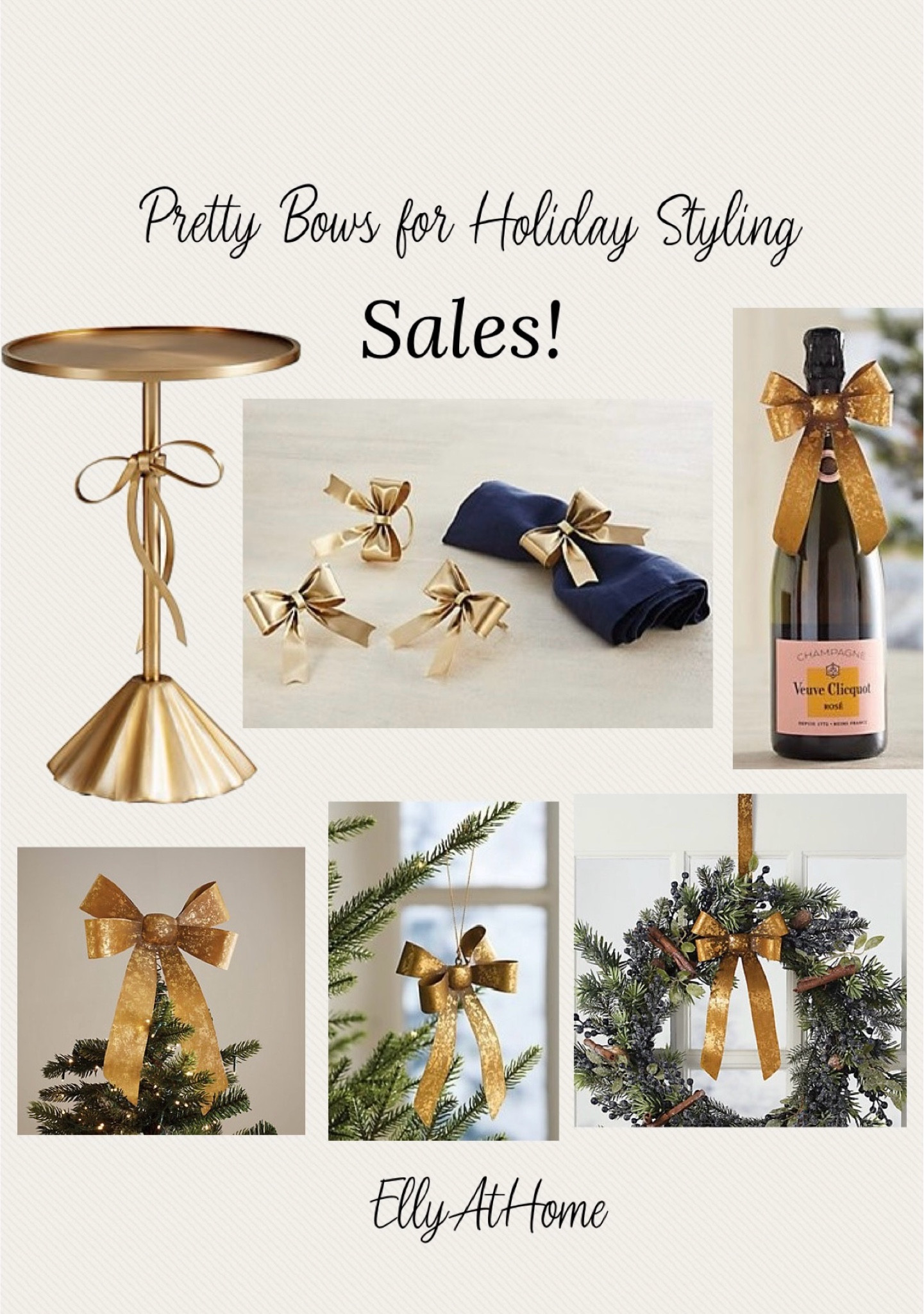 Pretty gold bows for holiday, Christmas styling on sale! Ballard Designs. New bow accent table, bows for Christmas trees, wreaths, table accessories. Nice gift ideas.  

#LTKFindsUnder50 #LTKSaleAlert #LTKHoliday