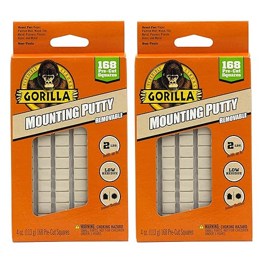 Gorilla Mounting Putty, Natural Tan Color, 168 Pre-Cut Squares (Pack of 2) - Non-Toxic Removable ... | Amazon (US)