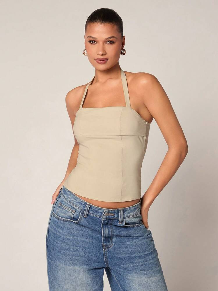 Glamine Glamine Women's Elegant Halter Neck Backless Crop Top - Spring And Summer Vacation Wear, ... | SHEIN