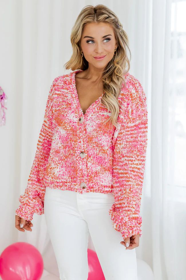 Kiss Full Of Color Pink Multicolor Fuzzy Cardigan | Pink Lily