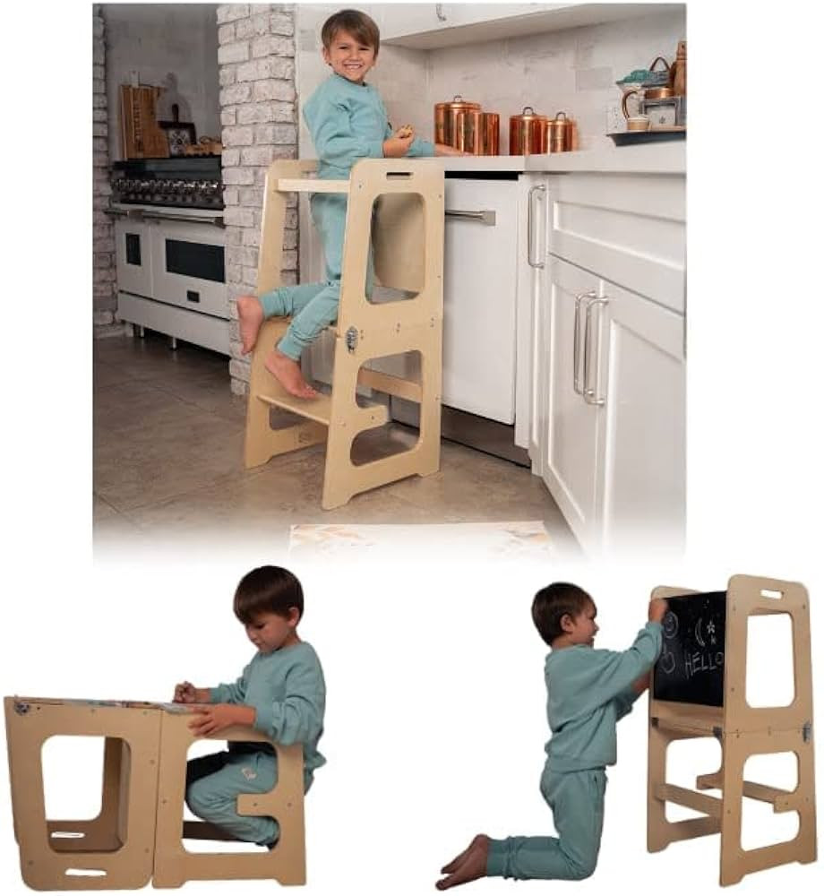 Avenlur Date 4-in-1 Foldable Kitchen Tower - Toddler Step Stool with Chalkboard, Desk Table and C... | Amazon (US)
