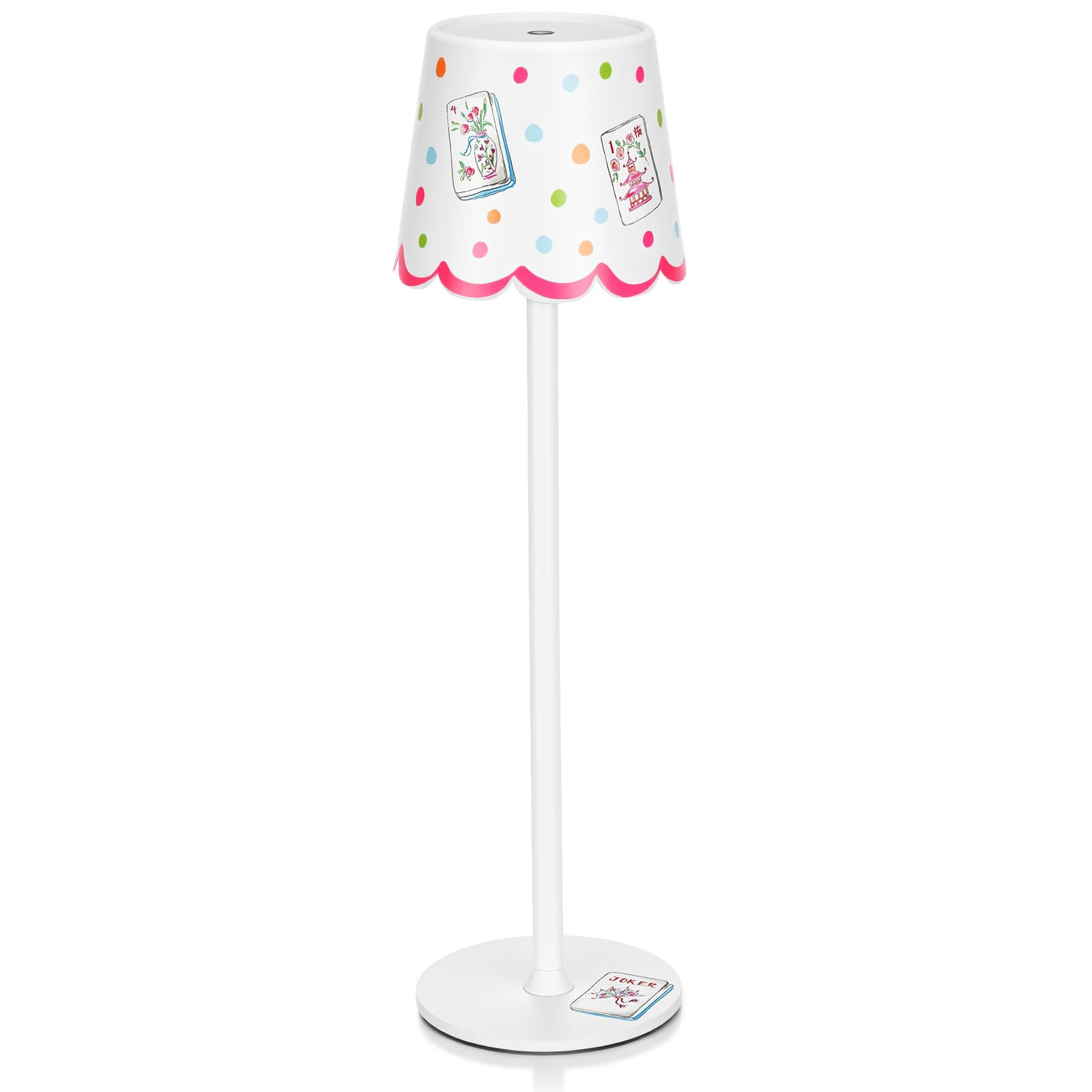 Pickmesh 1 Pack Mahjong Cordless Lamp Scalloped Edge Mahjong Print LED Table Lamp 3 Color Dimmable Rechargeable Modern Lamps for Mah Jong Table Living Room Nightstand Desk, 4000mah Battery Operated | Amazon (US)