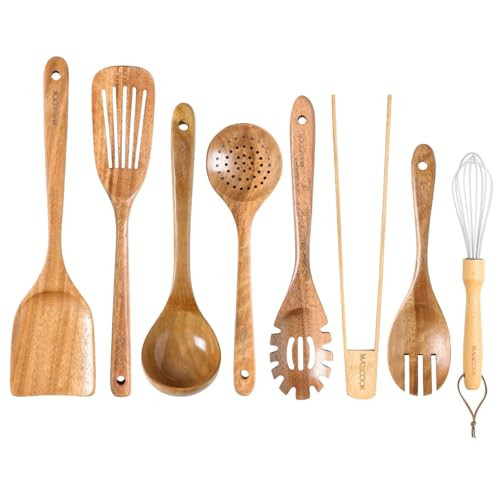 MAXCOOK Wooden Spoons for Cooking,8 Pcs Teak Wooden Kitchen Utensils Set,Natural Acacia Wood Non-stick Spatula Cooking Spoons,Lightweight, Convenient, Easy to Wash Wooden Cooking Utensils | Amazon (US)