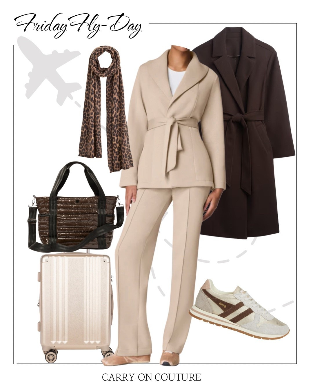 It’s Friday Fly-Day, my favorite day of the week, when we celebrate our love for travel and cute outfits!⁣⁣

➡️ The Travel Set:  If you know me at all, you know I LOVE a travel set!  There’s something about a matching top and bottom combo that makes you feel “put together” on your travel day. (And this one is from one of everyone’s favorite brands!)

➡️ The Pants:  Straight leg, sleek, but most important…comfortable!  These pants work for travel days AND lounging…making them a versatile choice.

➡️ The Wrap Cardigan:  I love the tie waist detail.  It elevates the outfit by giving you some shape.  Style and comfort…sold!  

➡️ The Wool Coat:  Warm and classy for the upcoming winter season.

➡️ The Scarf:  Warm, cozy cashmere. 



➡️ The Tote: Glossy, quilted, zip-top, and a trolley sleeve.  

➡️ The Carry-On Suitcase:  International size and a gorgeous color! 
 


#LTKOver40 #LTKTravel