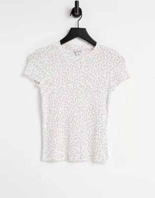 Monki Magdalena organic cotton floral print shrunken t-shirt in off white | ASOS (Global)