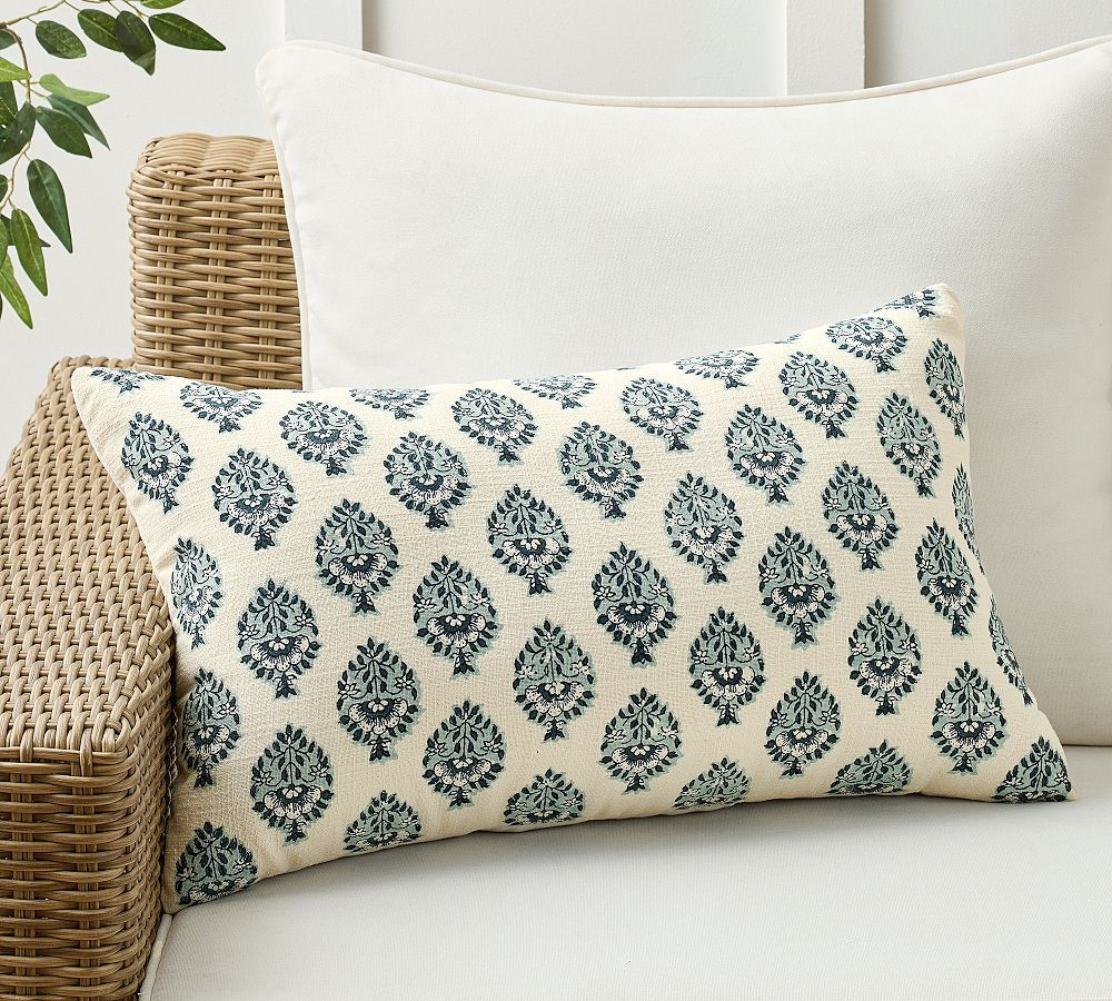 Haylen Block Printed Lumbar Outdoor Pillow | Pottery Barn (US)