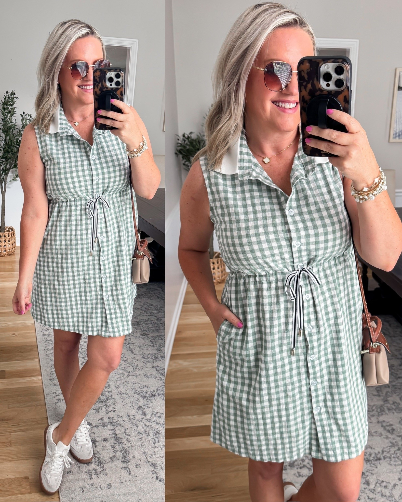 This gingham dress is giving effortless summer style. The soft sage green check print, flattering drawstring waist, and collared neckline make it feel polished while still being incredibly comfortable. Pair it with sneakers for a casual day out or dress it up with sandals and a cute bag for lunch with friends.

Gingham dress, green gingham dress, summer dress, collared dress, casual summer outfit, lightweight dress, vacation outfit, everyday style, comfortable fashion, spring and summer trends, weekend outfit, easy outfit ideas, lovelylifestyling

#LTKTravel #LTKootd #LTKgrwm