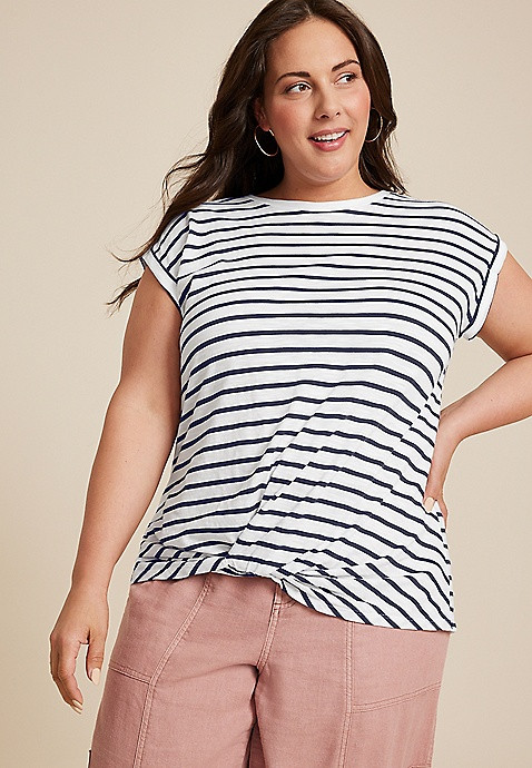 Plus Size 24/7 Austin Striped Knot Hem Tee | Maurices
