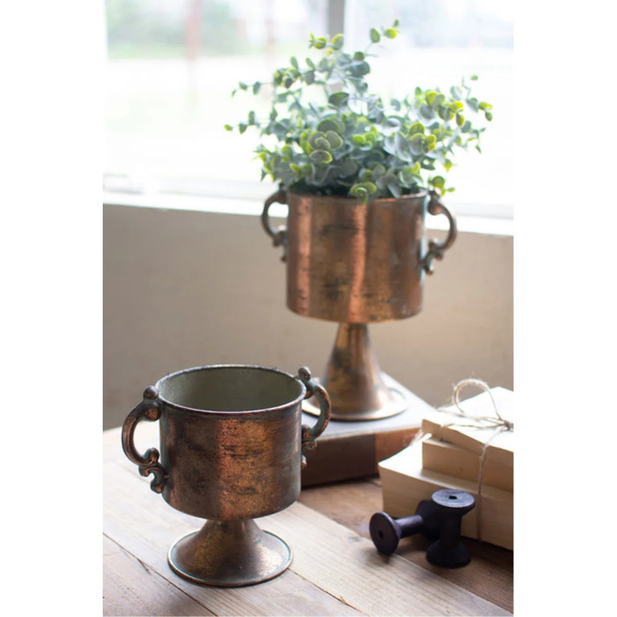 Antique Copper Finish Planters 9"H Brown – Set of Two Metal Vintage Decorative Accent Pots (Set... | Wayfair North America