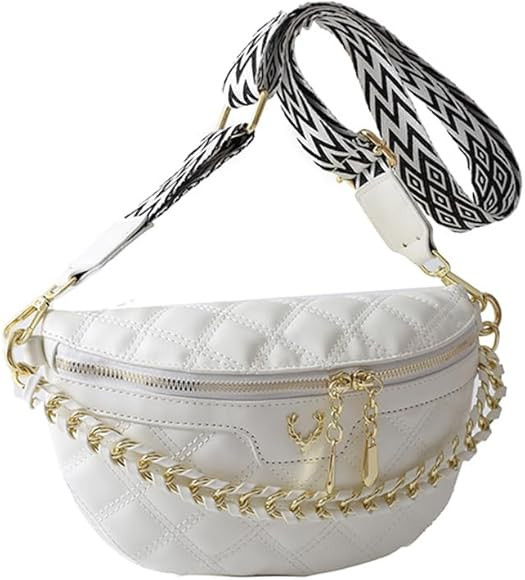 Thick Chain Fanny Pack Women Crossbody Waist Bag Small Pu Leather Sling Chest Daypack Designer Ha... | Amazon (US)