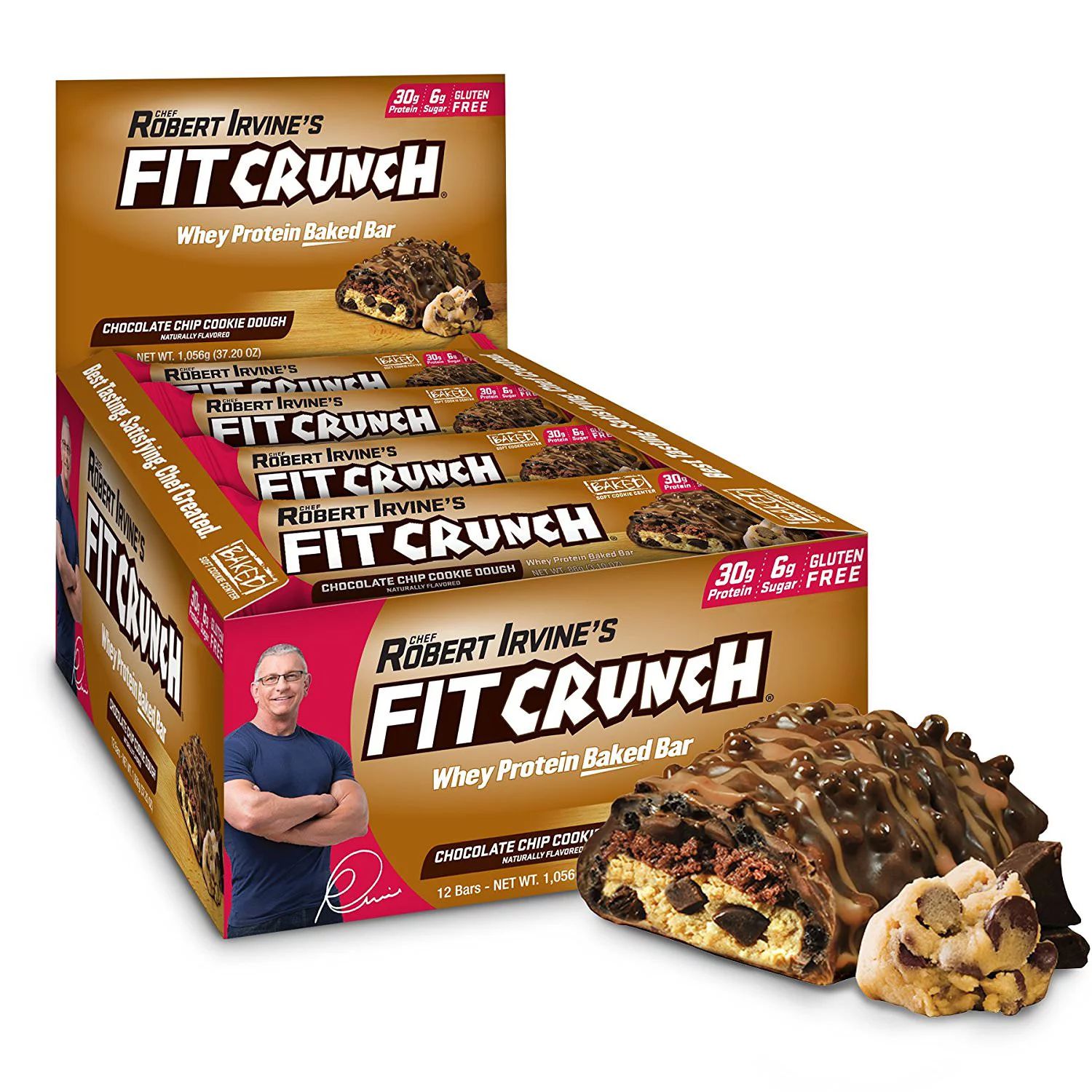Fit Crunch Protein Bar, Chocolate Chip Cookie Dough, 30g Protein, 12 ct. | Walmart (US)