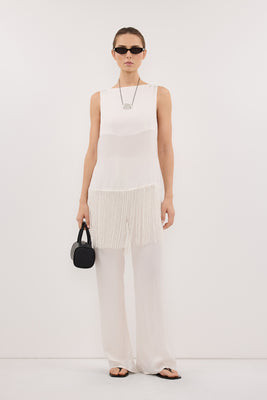 FIORA WHITE CUPRO FRINGE TOP | DISSH