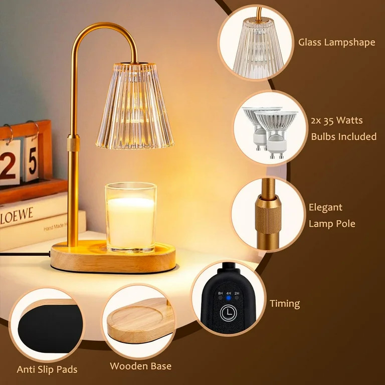 Candle Warmer Lamp with Timer, Dimmable, Adjustable Height - Electric Top Down Melting for All Ja... | Walmart (US)