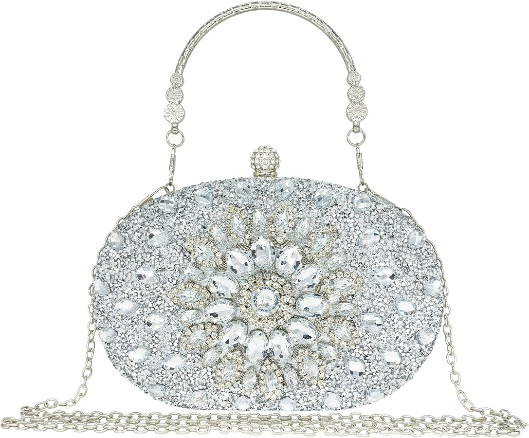 Rhinestone Clutch Purses for Women Evening Wedding Formal - Round Pearl Clasp Handbag - Crystal D... | Amazon (US)