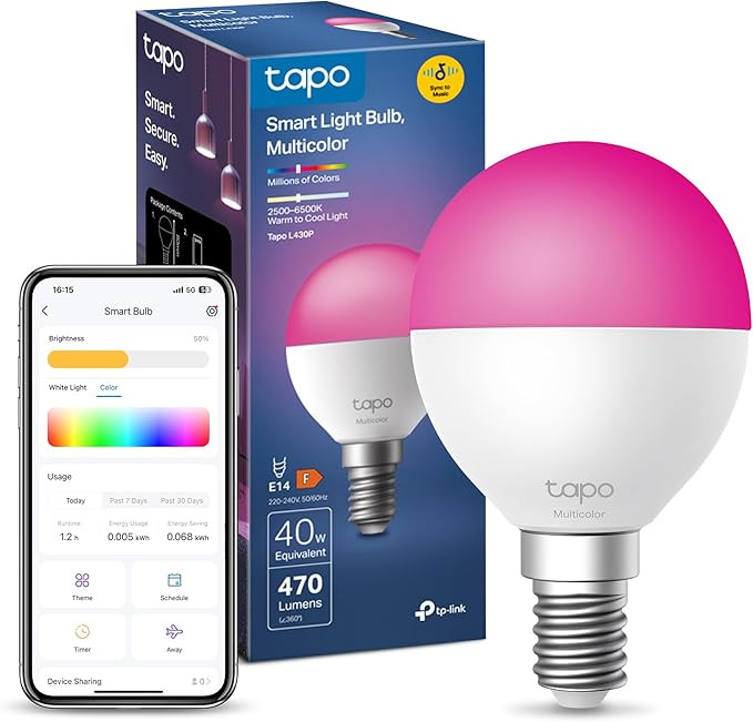 Tapo L430P, E14 Smart Bulb,Alexa Light Bulbs with Millions Colours,470 Lumens,Dimmable,Auto Biorh... | Amazon (UK)
