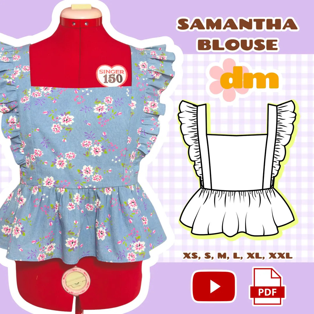 Peplum Blouse Sewing Pattern for Women. Strappy Blouse With Gathered Ruffles. Shirred Back. Saman... | Etsy (US)