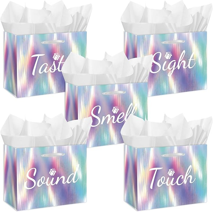 Large 5 Senses Gift Bags For Him Her - Sight Smell Touch Taste Sound Gift Bags with Cards & Tissu... | Amazon (US)