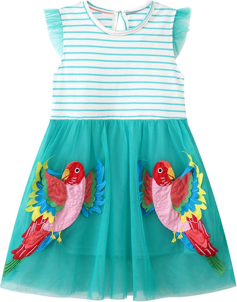 Hongshilian Toddler Girls Casual Cotton Dress Cartoon Appliques Short Sleeve Summer Playwear Dres... | Amazon (US)