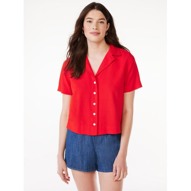 Free Assembly Women's Short Sleeve Camp Shirt, Sizes XS-XXXL | Walmart (US)