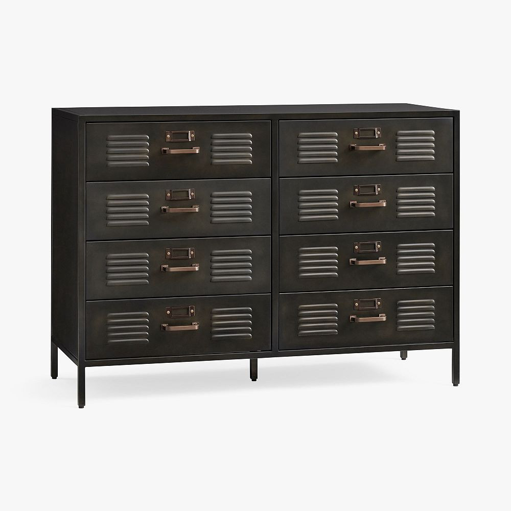 Locker Industrial Black Metal 8-Drawer Wide Dresser (47.5w x 19d") | Pottery Barn Teen