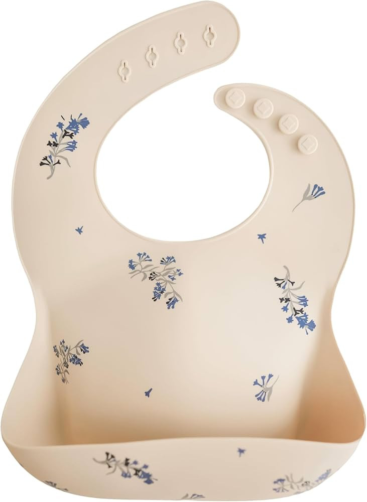 mushie Silicone Baby Bib | Adjustable Fit Waterproof Bibs (Lilac Flowers) | Amazon (US)