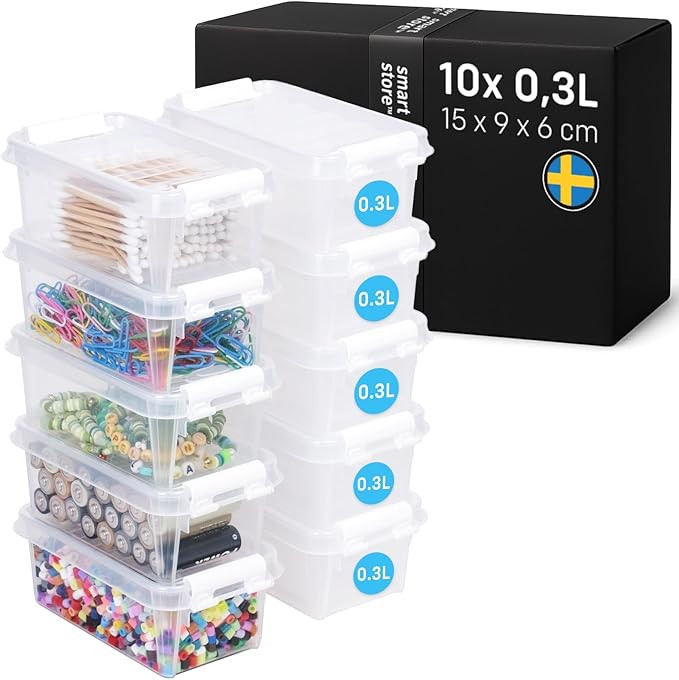 SmartStore - 10x Plastic Storage Box with Lid Small 0.3L (15x9x6cm) |Storage Drawers|Food-Safe Ma... | Amazon (UK)