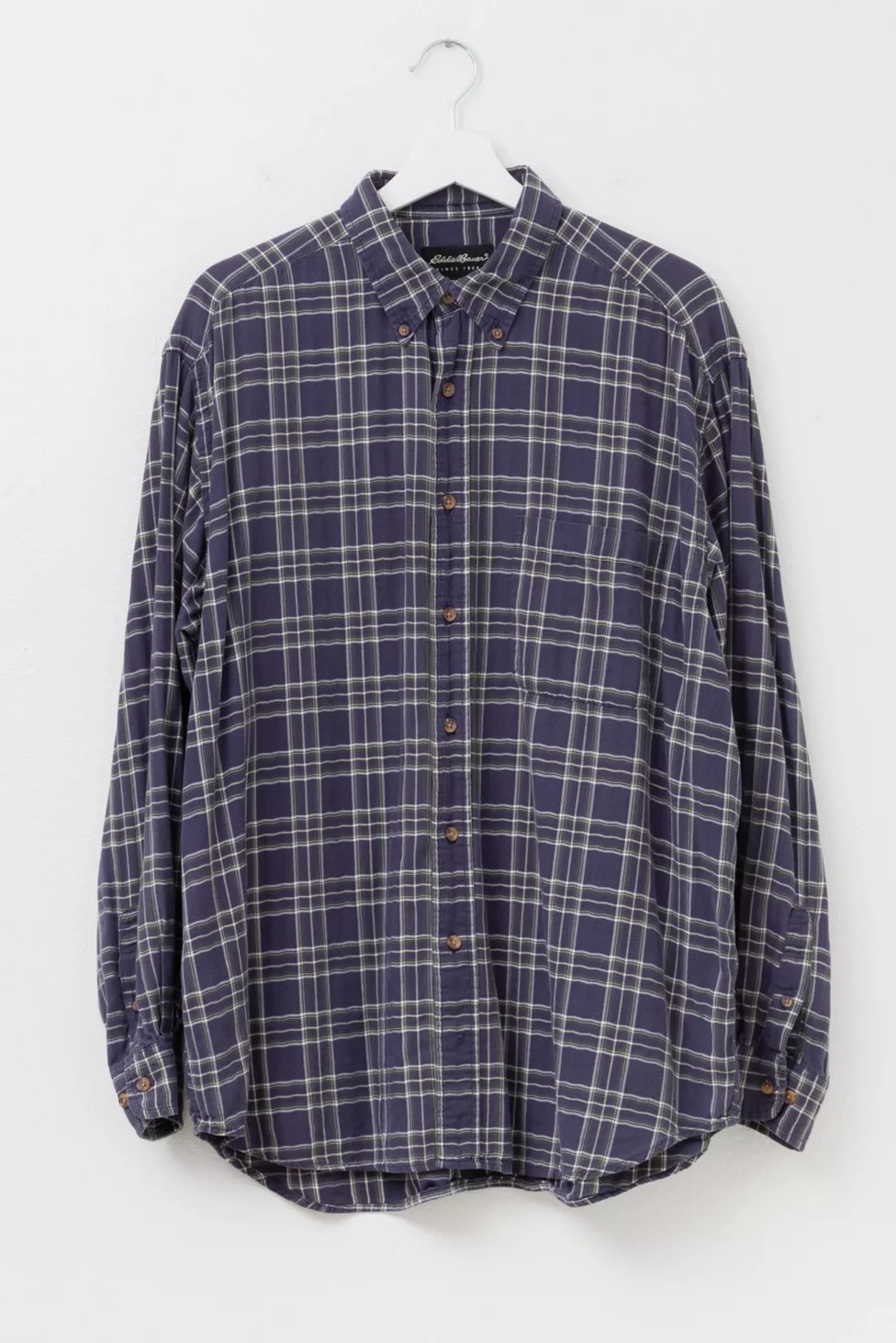Vintage 1990s Eddie Bauer Blue Green Cotton Plaid Button Up Shirt | Urban Outfitters (US and RoW)