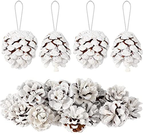 24 Pcs Christmas Pine Cones Ornament, Pine Cone Ornament Snowflake Natural Rustic Pinecones with ... | Amazon (US)