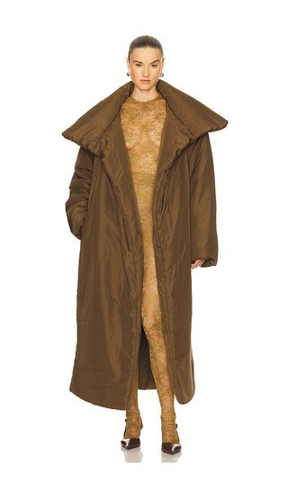 Norma Kamali High Collar Sleeping Bag Coat Long in Brown. - size M-L | Revolve Clothing (Global)