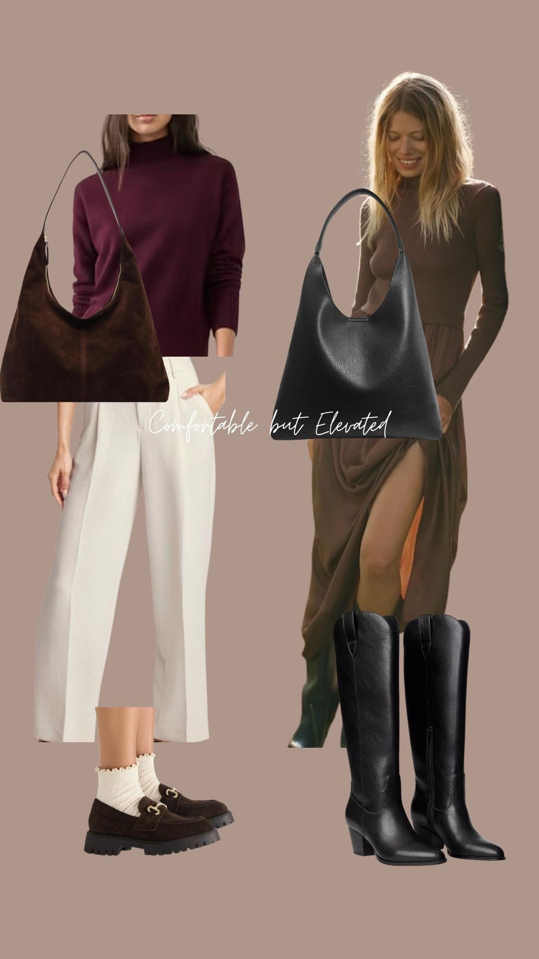 Comfortable but elevated fall outfits for women. 

Western boots. Loafers. Suede. Sweater dress. Slacks. Target finds. Anthropologie. Slouchy bag. Winter white slacks. 
Affordable finds. Women’s style. 
Burgundy sweater. Maroon sweater. 

#LTKSeasonal #LTKMidsize #LTKHoliday