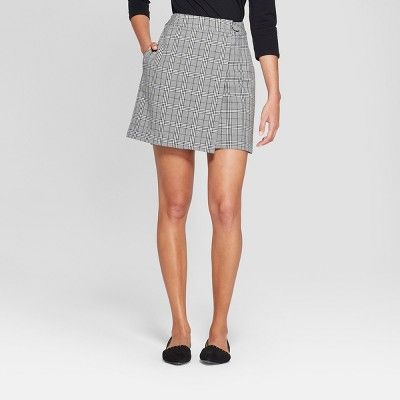 Women's Plaid Menswear Wrap Skirt - A New Day™ Gray | Target