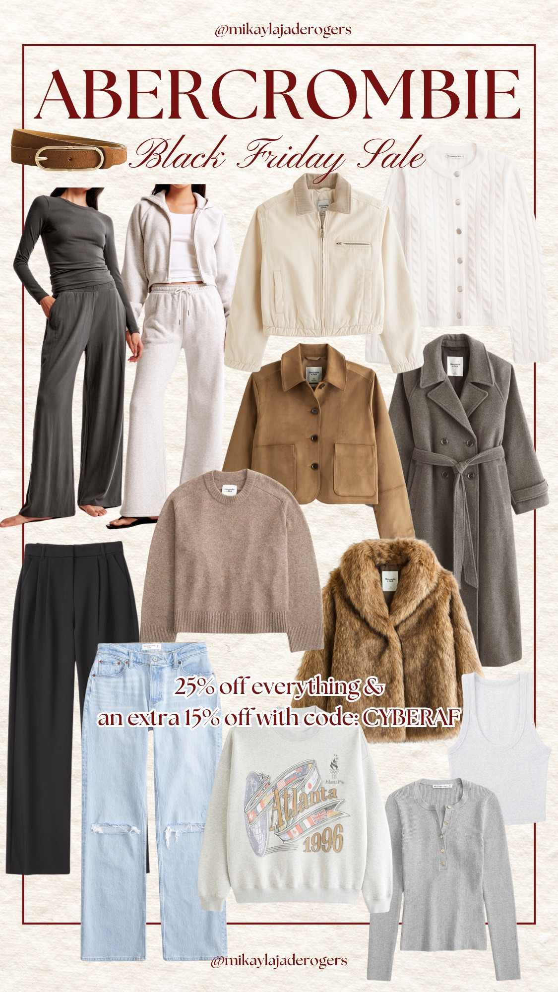 Abercrombie Black Friday cyber Monday deals! use code: CYBERAF for an extra 15% off

#LTKHoliday #LTKCyberWeek #LTKGiftGuide