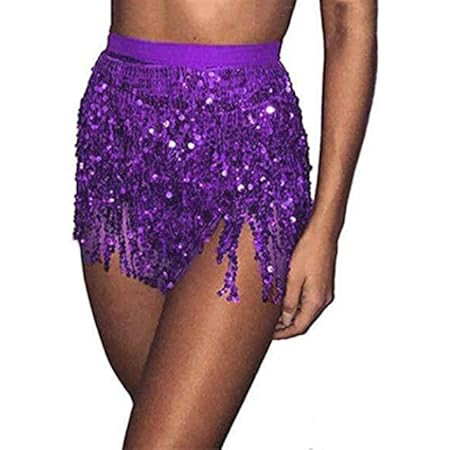 REETAN Boho Belly Skirt Sequins Belly Hip Scarf Tassel Fringe Skirt Rave Party Dance Performance Cos | Amazon (US)