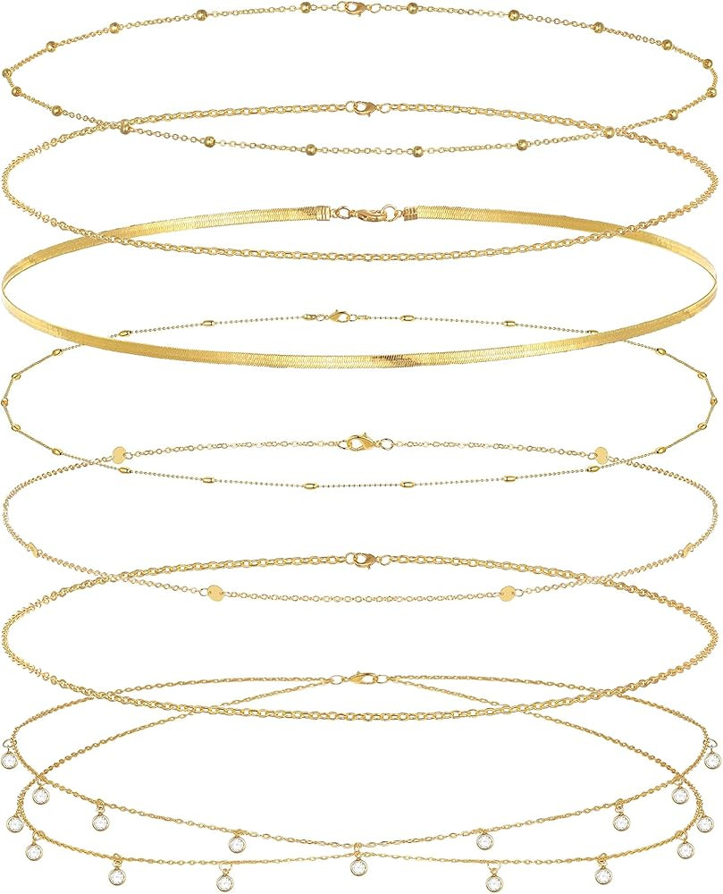8Pcs Waist Chain 18K Gold Plated Belly Belt Chains Sexy Bikini Summer Beach Satellite Beaded Sequ... | Amazon (US)
