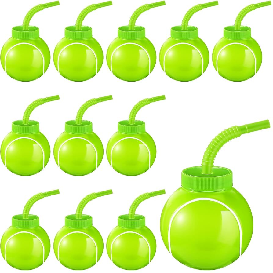 Gerrii 12 Sets Tennis Ball Party Cups with Straws and Lids 10oz Plastic Cups Bulk for Kids Birthd... | Amazon (US)