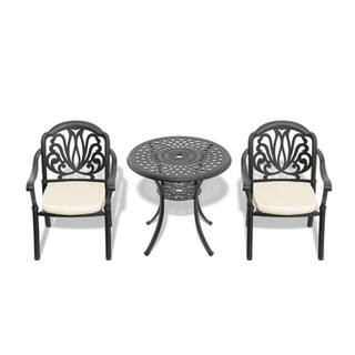 Misopily 3-Piece Cast Aluminum Black Outdoor Dining Set with Random Colors Cushions for Patio, Ba... | The Home Depot