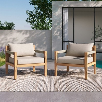 Christopher Knight Home Marja Boho Outdoor Acacia Wood Woven Rope Chair with Cushion, Beige/Teak, Set of 2 | Target