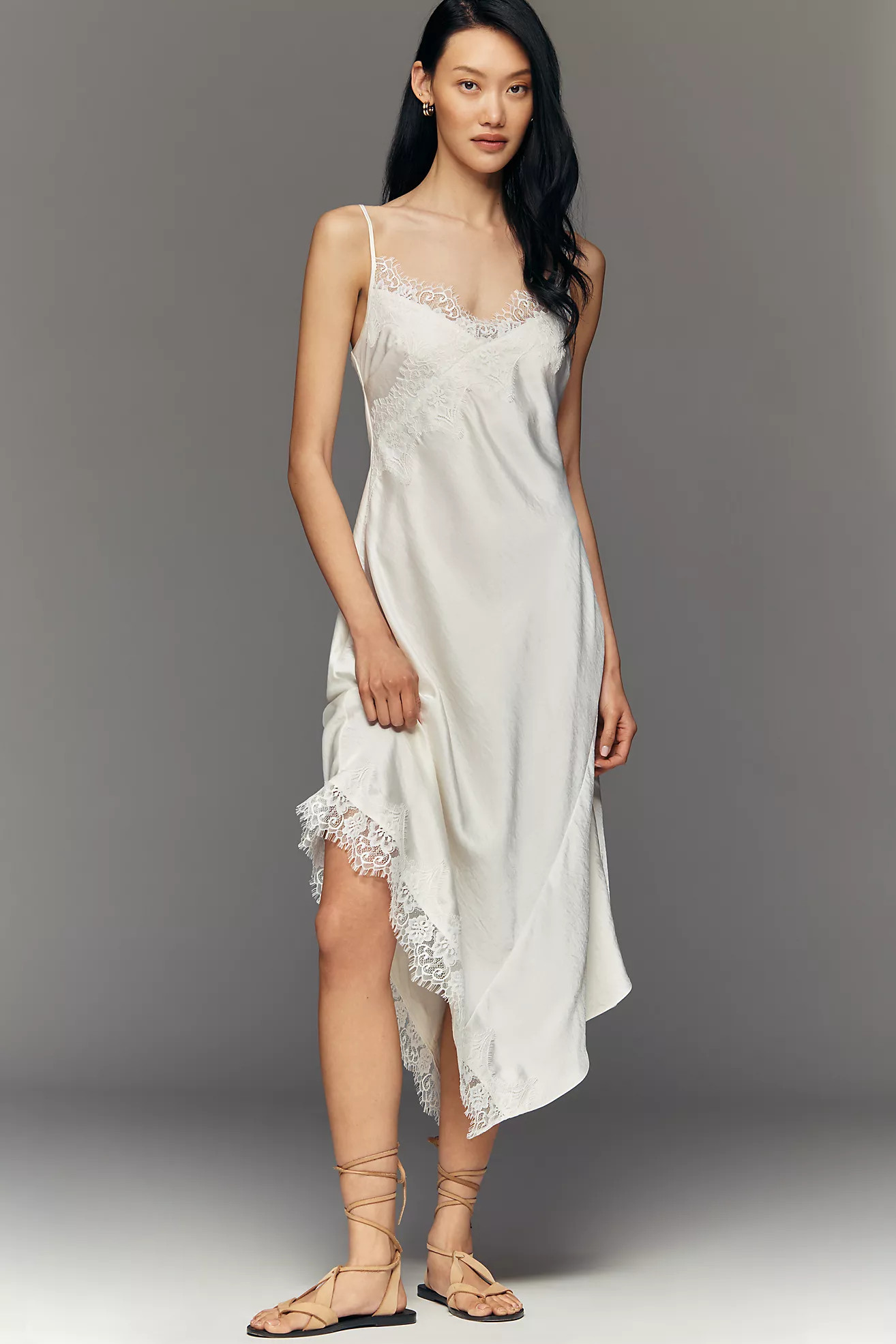 By Anthropologie Asymmetric Sleeveless Lace Slip Dress | Anthropologie (US)