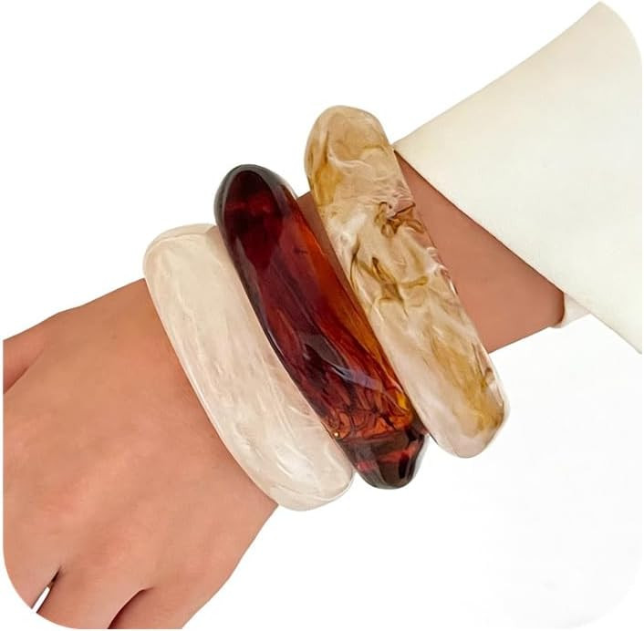 Acrylic Chunky Bangle Bracelets for Women, Irregular Punk Acrylic Resin Bangle Geometric Cuff Wid... | Amazon (US)
