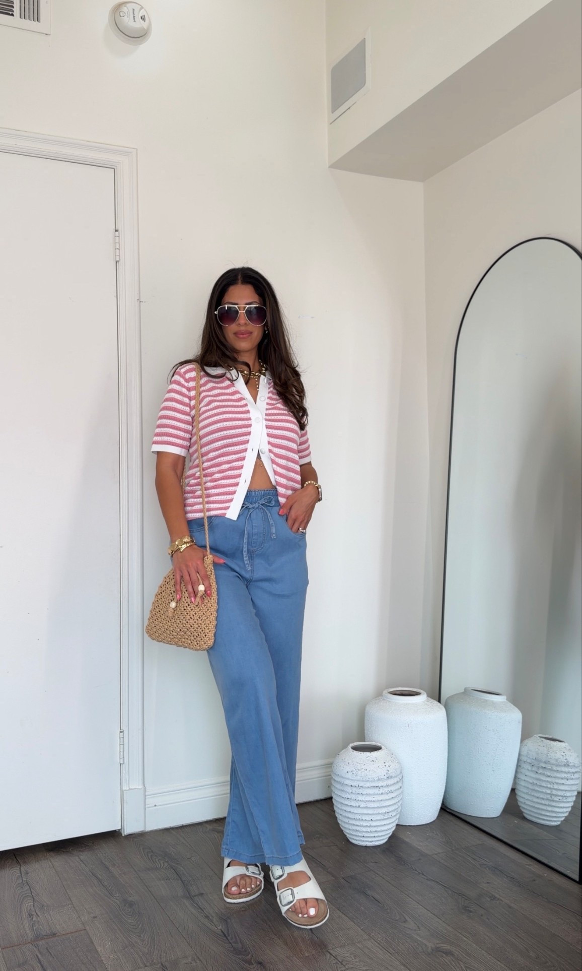 Easy spring outfit with pastel pink cardigan and drawstring pull on jeans (size all the way up in these), wearing 8 and still a bit tight! 

#LTKMidsize #LTKSeasonal #LTKootd