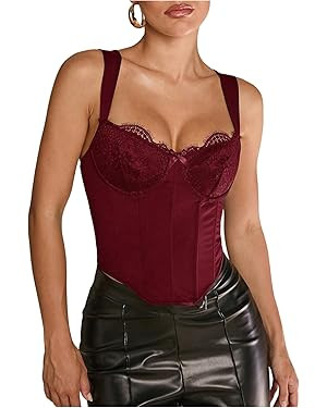 WDIRARA Women's Lace Bowknot Sleeveless Corset Bustier Tops Vintage Underwired Crop Tops | Amazon (US)
