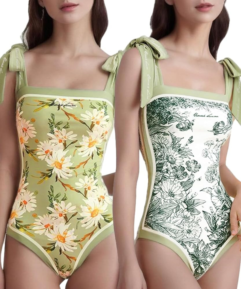 SKAYS Reversible Floral One Piece Swimsuit Women Bathing Suit Vintage Cute with Adjustable Straps... | Amazon (US)