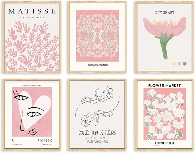 QIAOMICS Pink Flower Market Wall Art Prints,Cute Matisse Wall Decor Aesthetic,Colorful Exhibition... | Amazon (US)