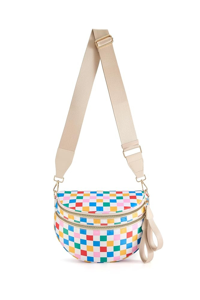 Spacious Checkered Nylon Crossbody Bag Bum Bag Checkered Handbags Wallets for Women | Amazon (US)