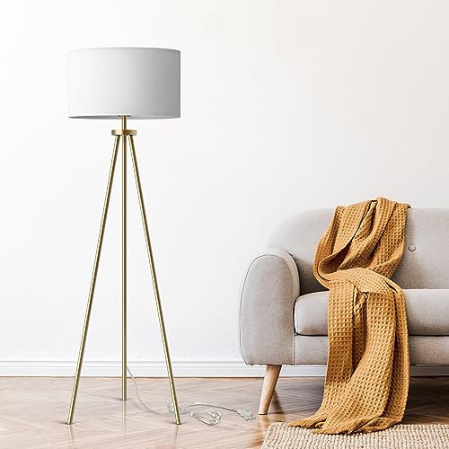 ALLDIO Tripod Floor Lamps for Living Room, Modern Standing Lamp with Drum Shade, Simple Industrial Tall Lamp, 9W LED Bulb Included - Brass | Amazon (US)