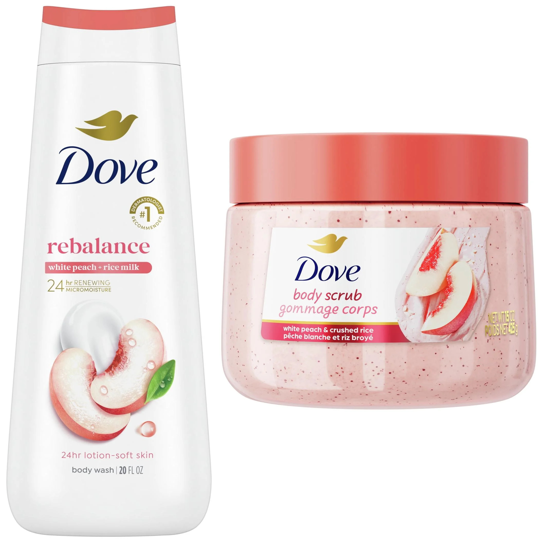 Dove Peach Body Care Collection Body Wash & Body Scrub, 2 Count | Walmart (US)